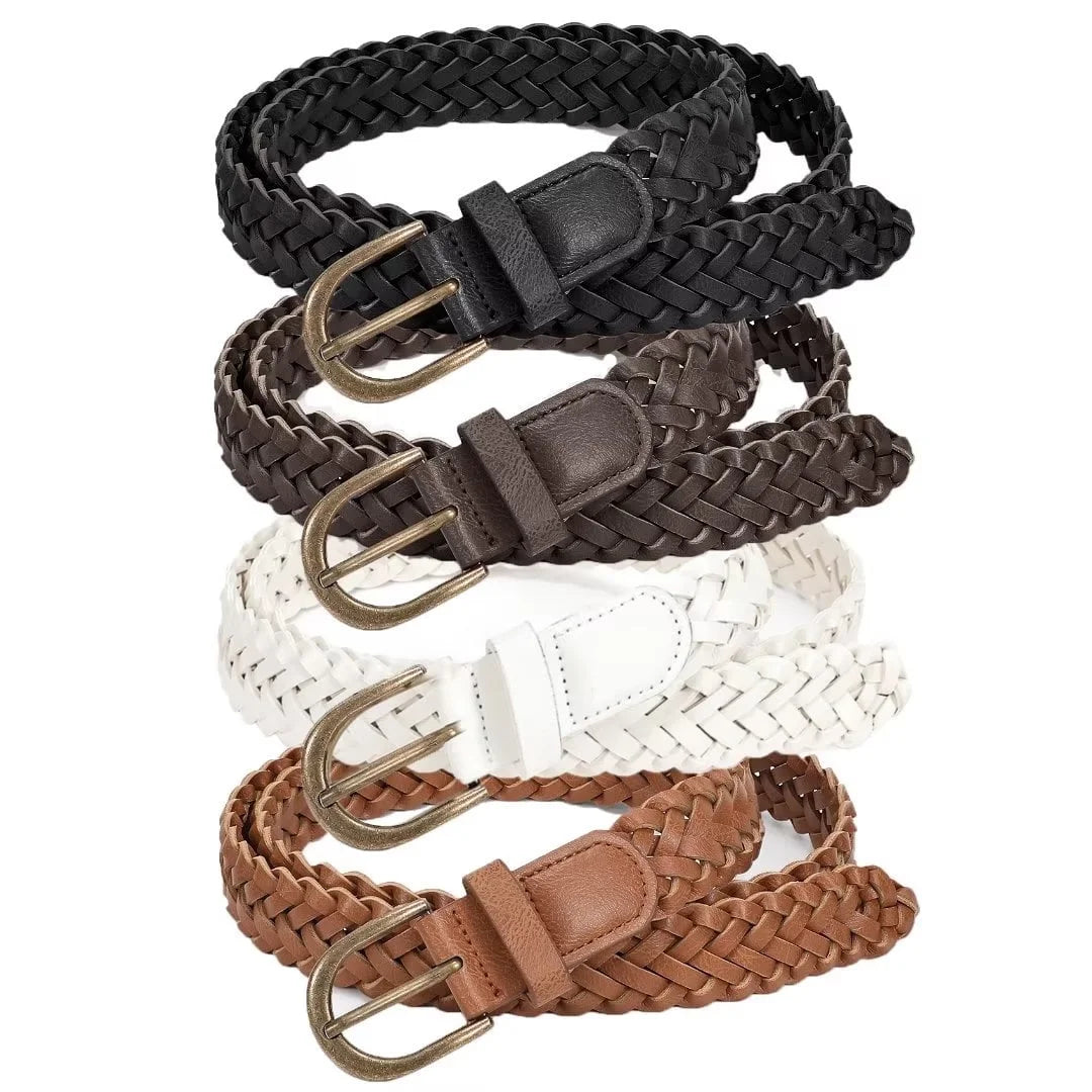 Set of 4  Women Skinny Braided Leather Belts Thin Belt for Ladies Dresses Pants