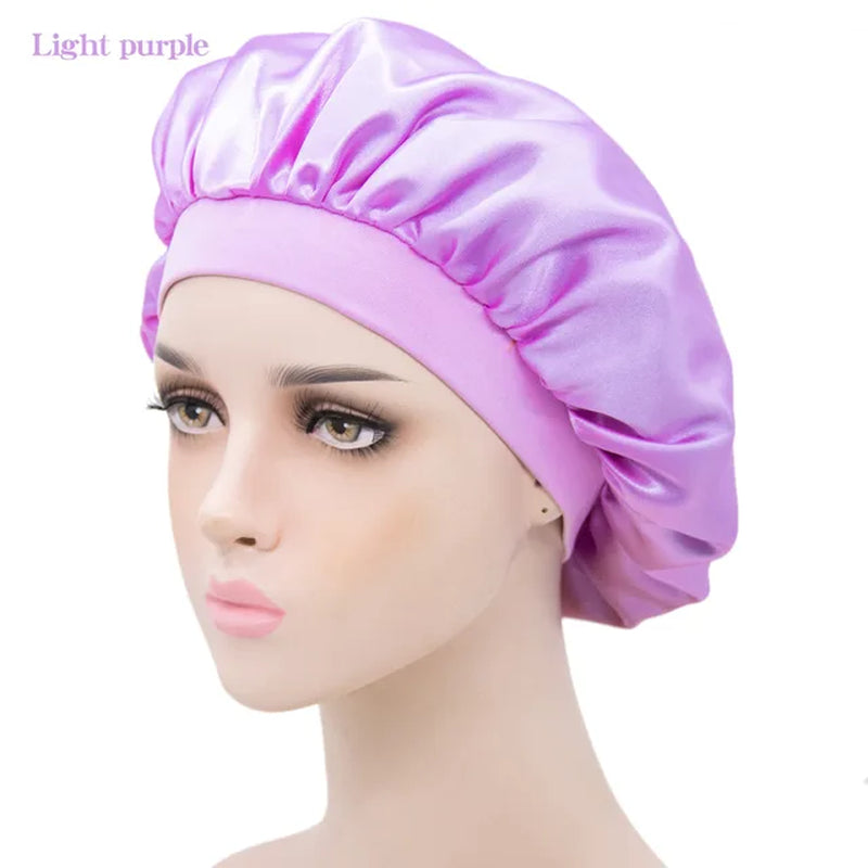 New Imitation Silk Nightcap Satin Elastic Narrow Brim Shower Cap round Hat Home Hair Care Cap