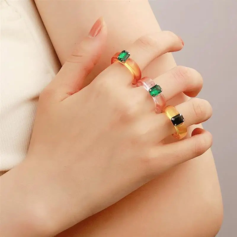 1Pc Fashion Resin Ring Wide Creative Rhinestone Decor Finger Ring Knuckle Ring Joint Ring Jewelry Accessories Party Dress Up