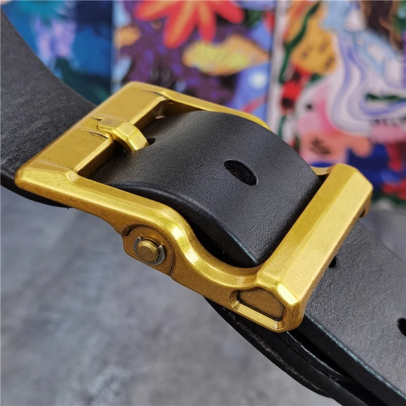 Solid Brass Belt Buckle Retro Style Men'S Belt Thick Leather Belt Men Ceinture Belt for Men Long Waist Vintage Belt Men MBT0133