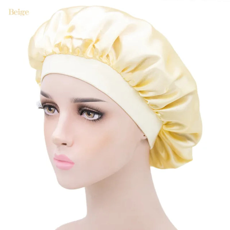 New Imitation Silk Nightcap Satin Elastic Narrow Brim Shower Cap round Hat Home Hair Care Cap