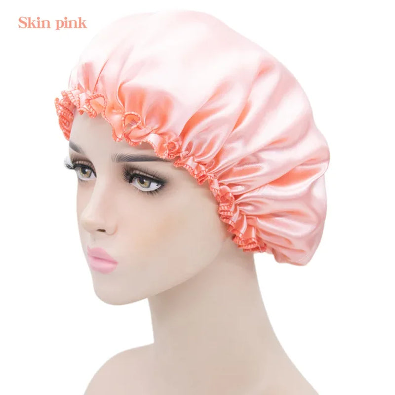 New Imitation Silk Nightcap Satin Elastic Narrow Brim Shower Cap round Hat Home Hair Care Cap