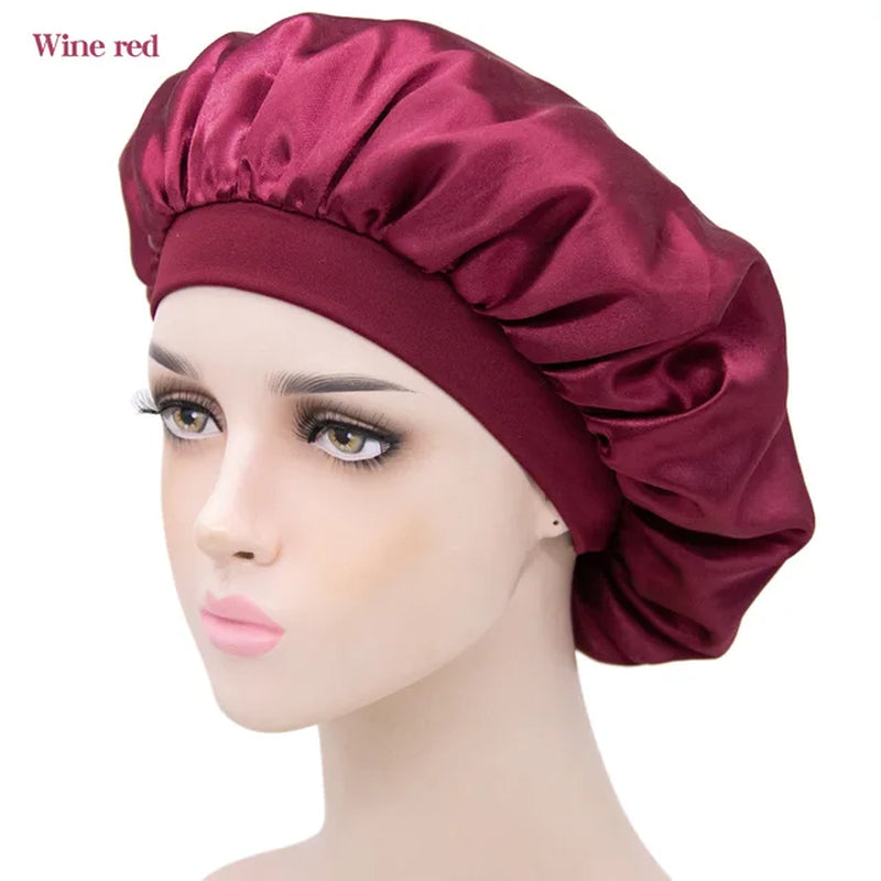 New Imitation Silk Nightcap Satin Elastic Narrow Brim Shower Cap round Hat Home Hair Care Cap