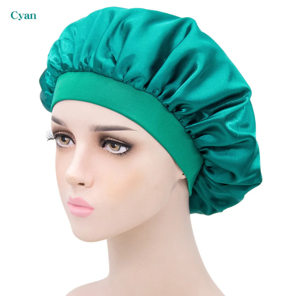 New Imitation Silk Nightcap Satin Elastic Narrow Brim Shower Cap round Hat Home Hair Care Cap