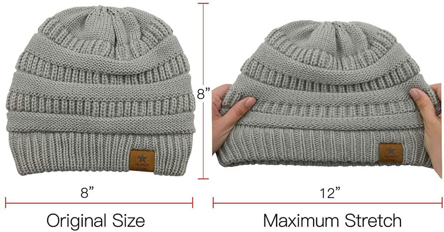 Womens Knit Beanie Winter Thick Solid Fleece Lined Beanie Hats for Women Men Unisex Warm Skiing Beanies Ivory White